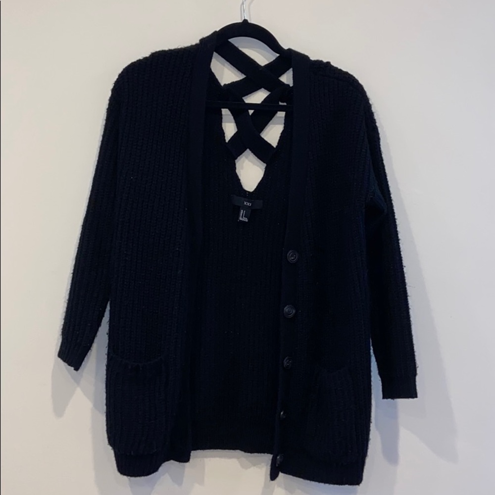 Thick Black Cardi with Cutout on Back